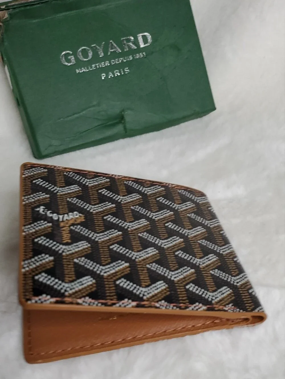 Goyard Black and Brown Chevron Pattern Money Clip Wallet